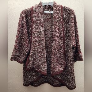 HANNAH 3/4 Sleeve Cardigan Women's XL Burgandy White